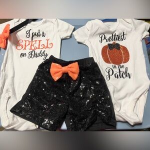 Boutique Halloween Fall Baby Bodysuit Set shorts Pumpkin & Spell 18 Month